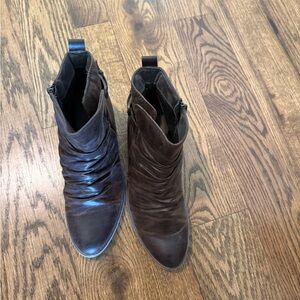 Brown Leather Ankle Boots - Slouched Detail